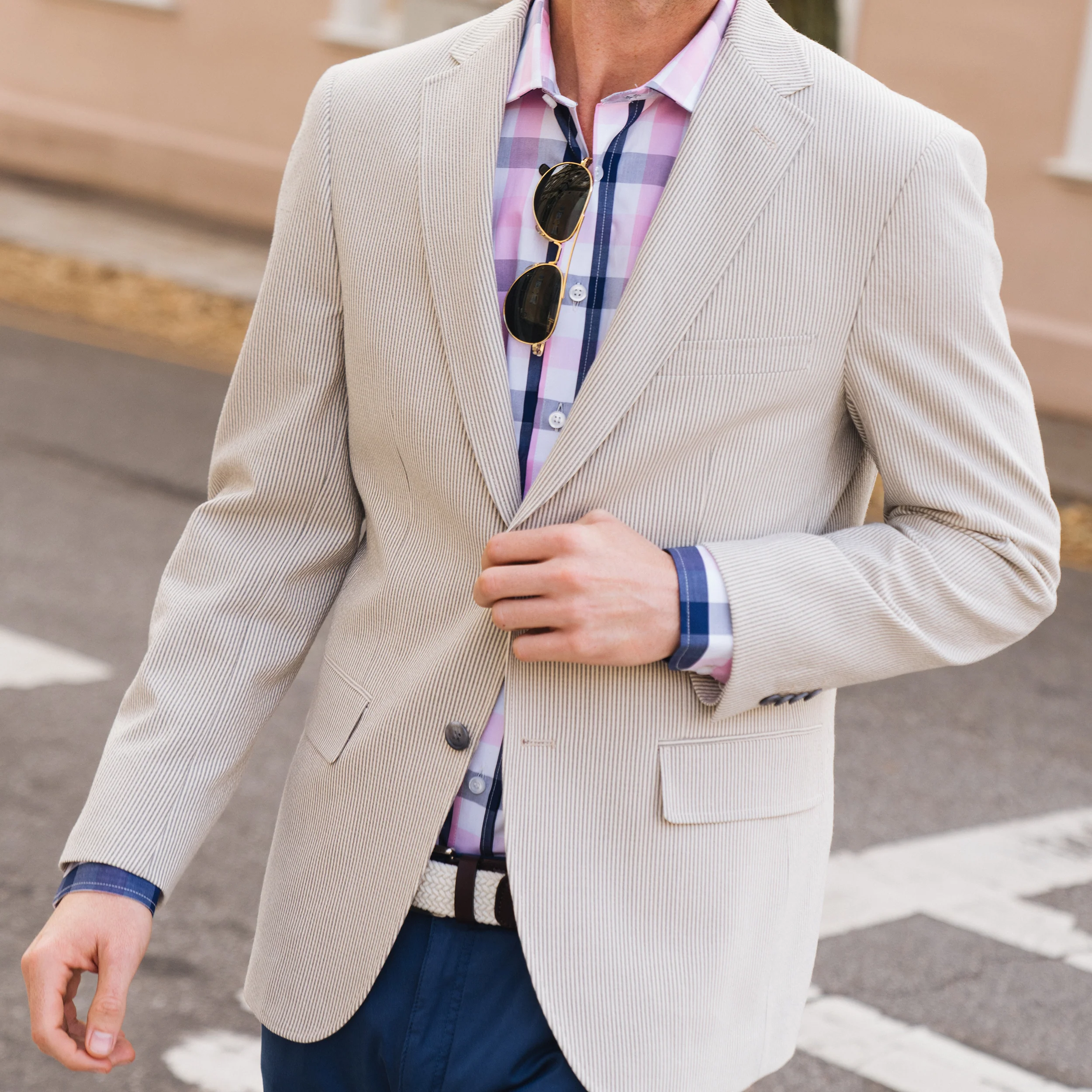 Audubon Pink, White & Navy Oversize Check - Image 2