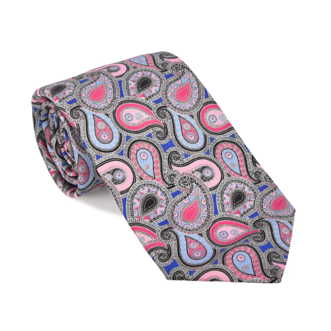 Blue & Pink All Over Paisley Print Tie