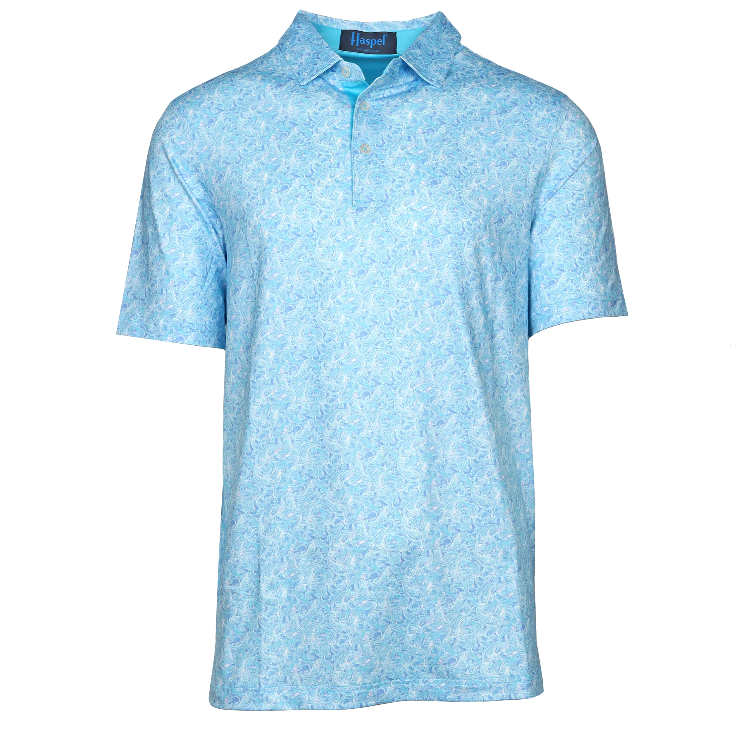 Clubhouse Blue & White Paisley Perfornance Polo - Image 2