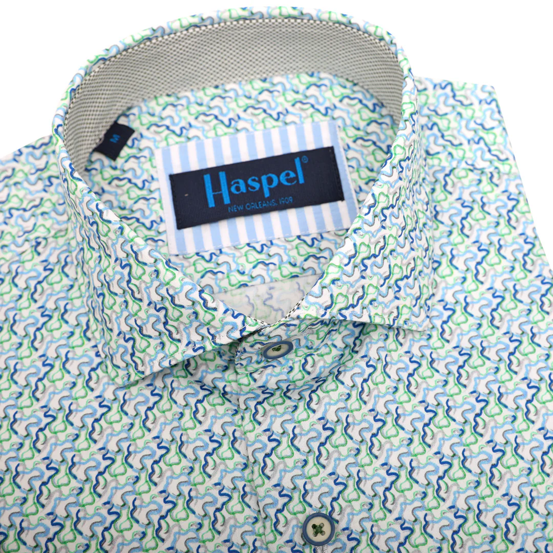 Seville Blue & Green Wave Long Sleeve Shirt