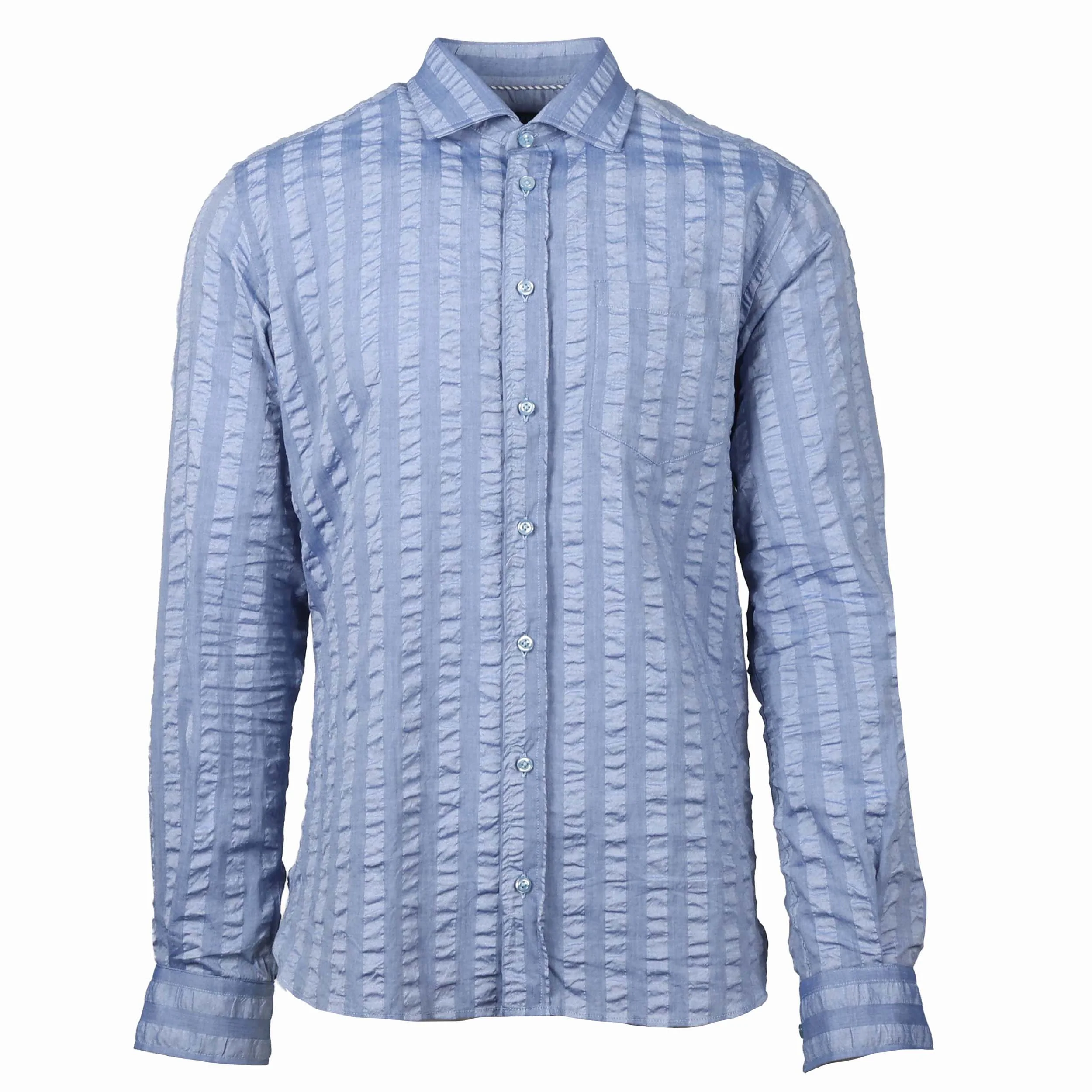 Chartres Indigo Blue Wide Self Stripe Long Sleeve Shirt - Image 2