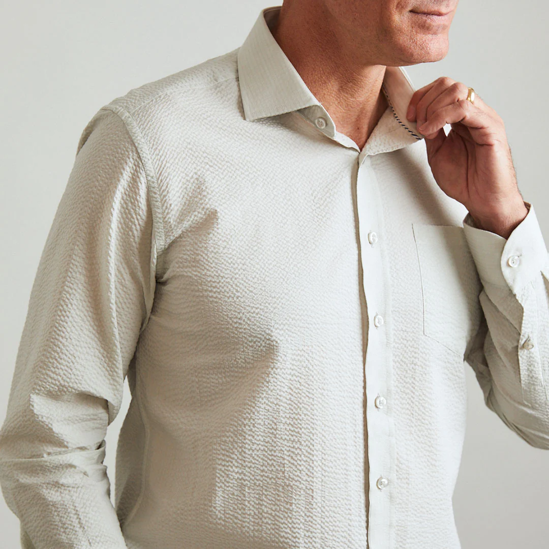 Chartres Long Sleeve Light Grey Solid Seersucker - Image 3