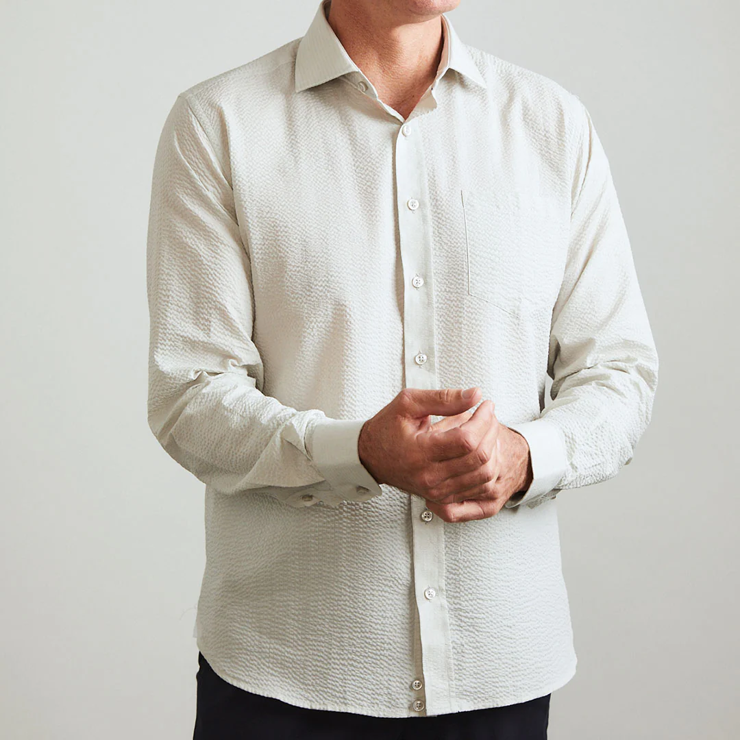 Chartres Long Sleeve Light Grey Solid Seersucker - Image 4