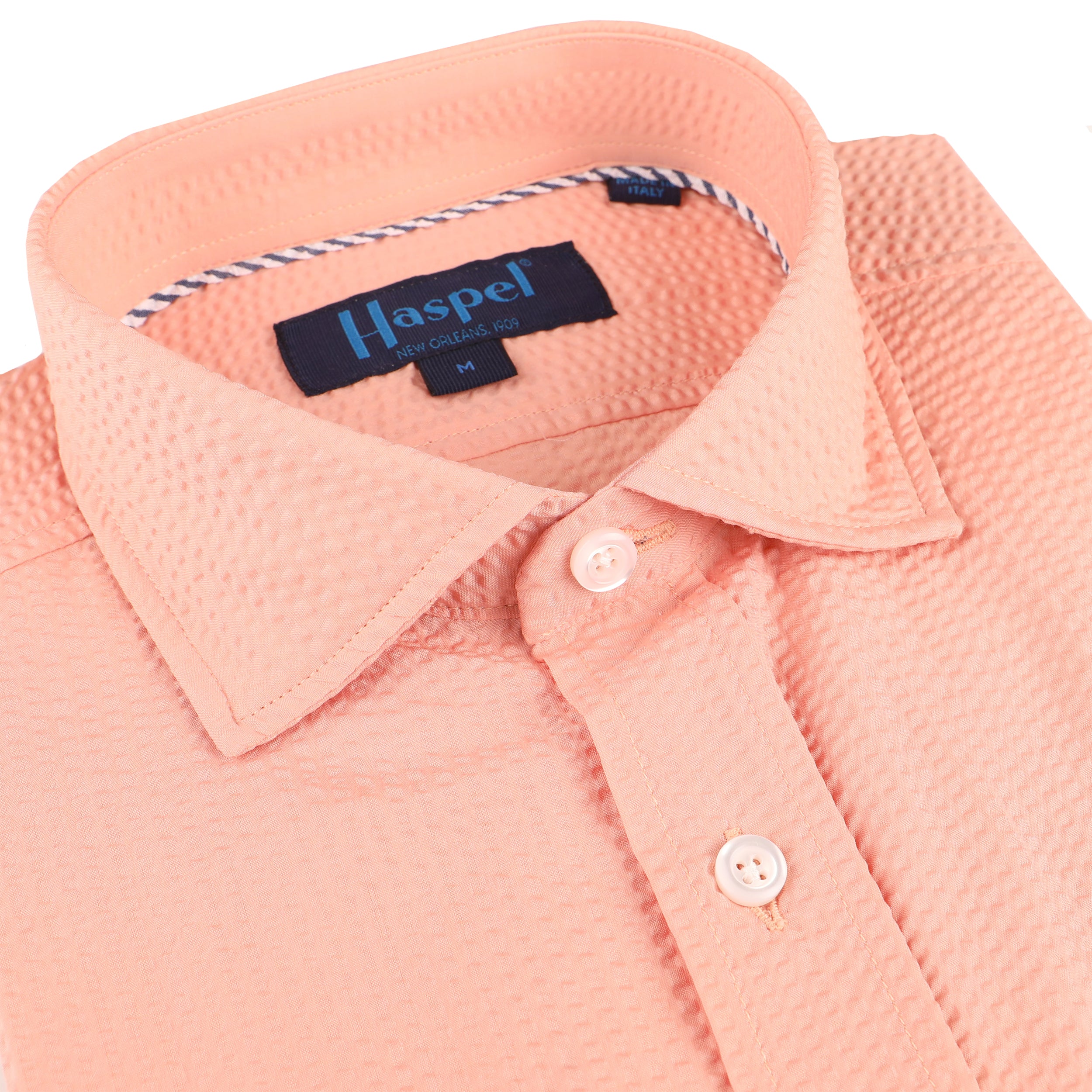 Chartres Long Sleeve Solid Peach Seersucker