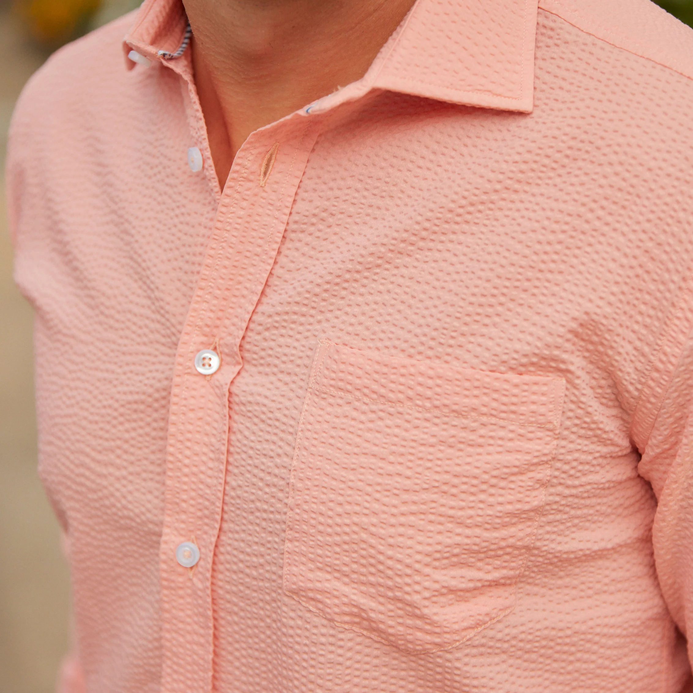 Chartres Long Sleeve Solid Peach Seersucker - Image 2