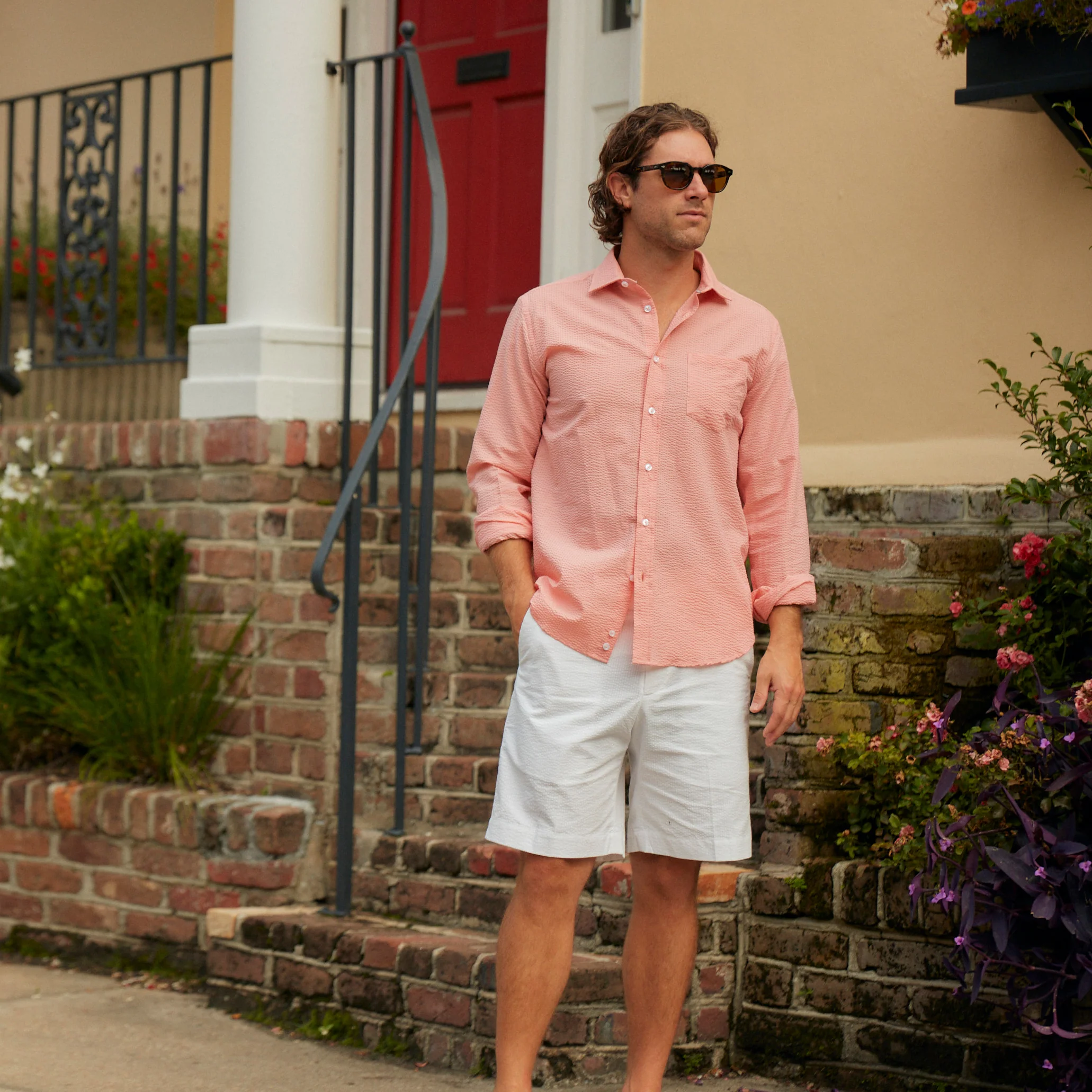 Chartres Long Sleeve Solid Peach Seersucker - Image 4