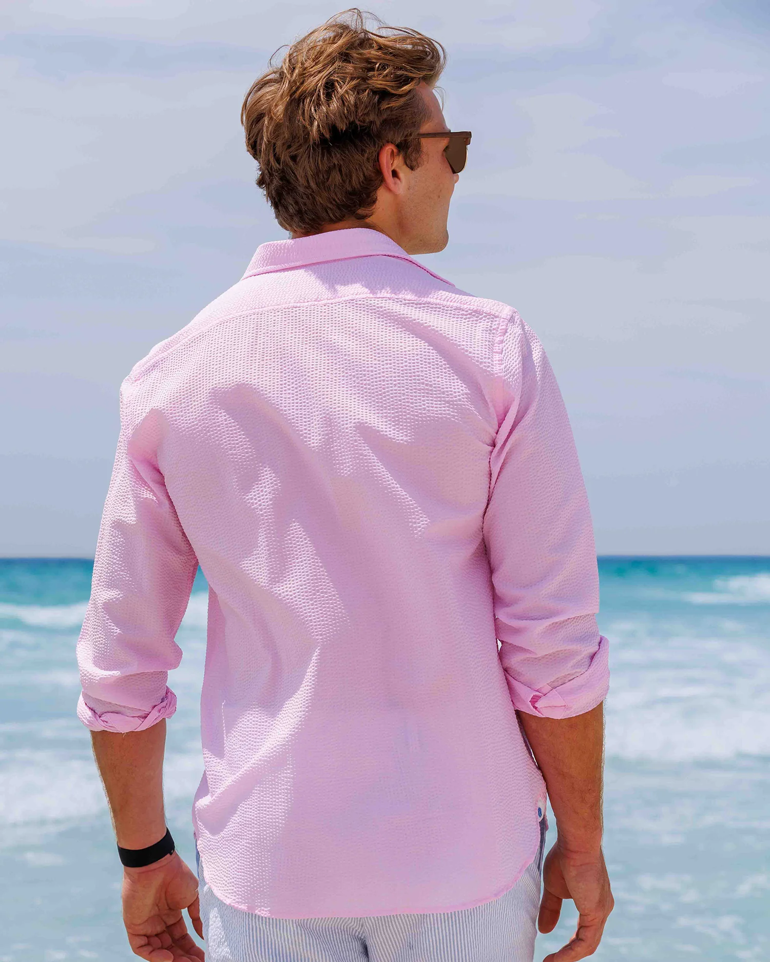 Chartres Long Sleeve Solid Pink Seersucker - Image 3