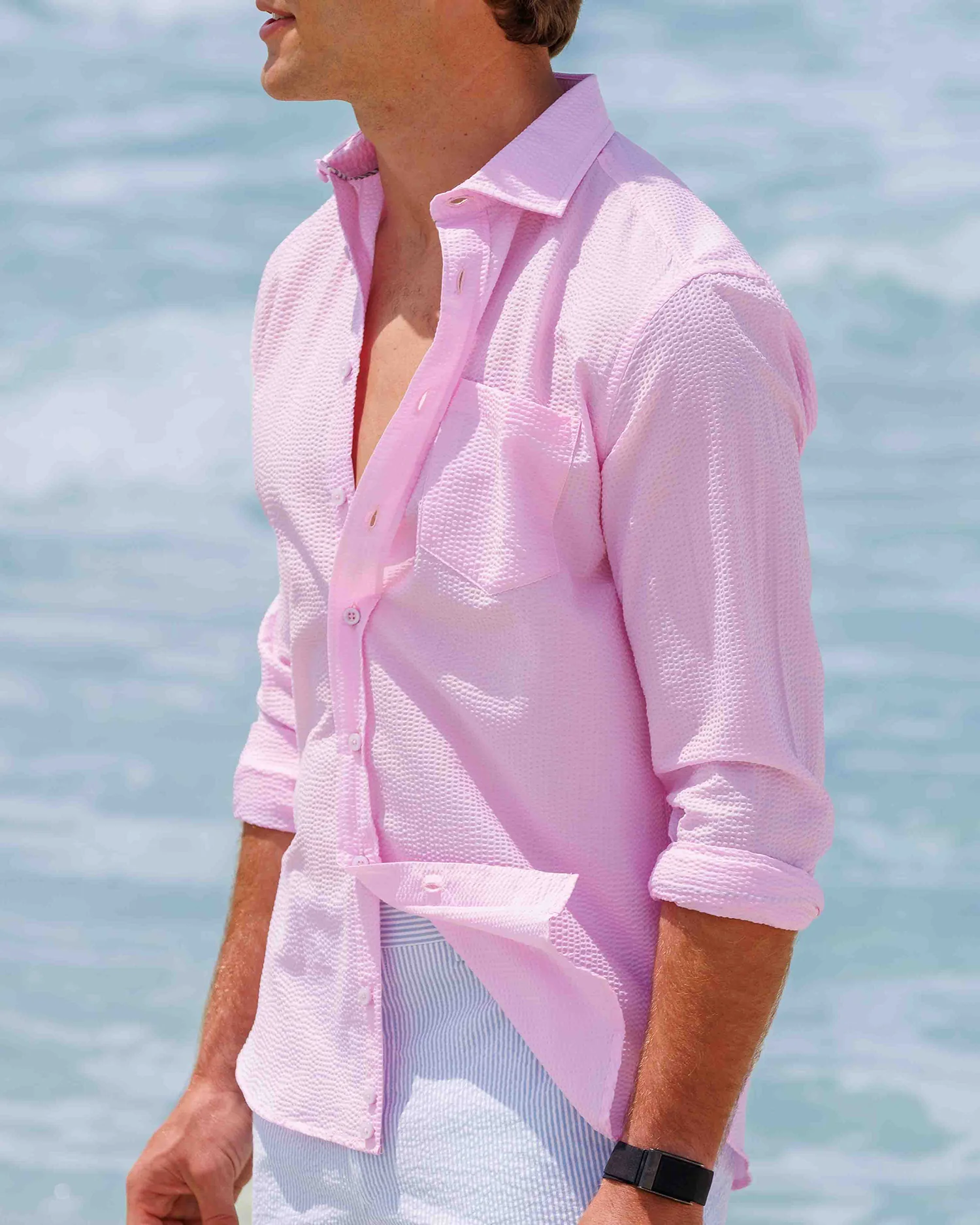 Chartres Long Sleeve Solid Pink Seersucker - Image 6