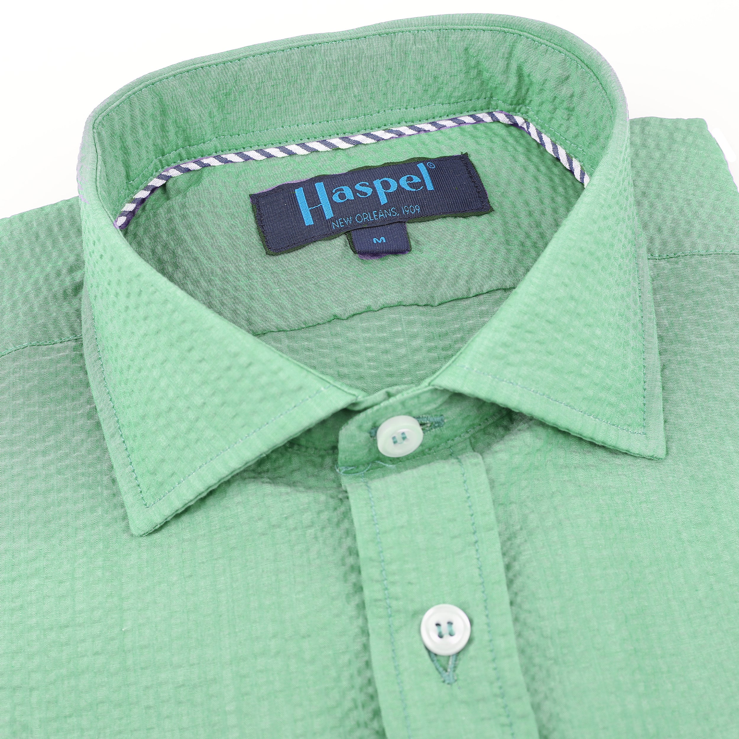 Chartres Long Sleeve Solid Green Seersucker
