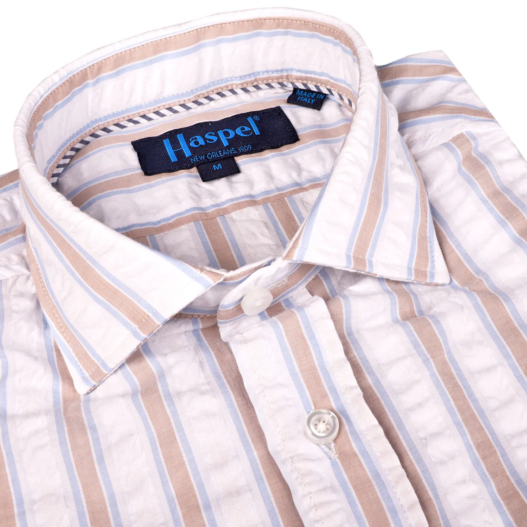 Chartres Tan & Blue Bold Seersucker Stripe