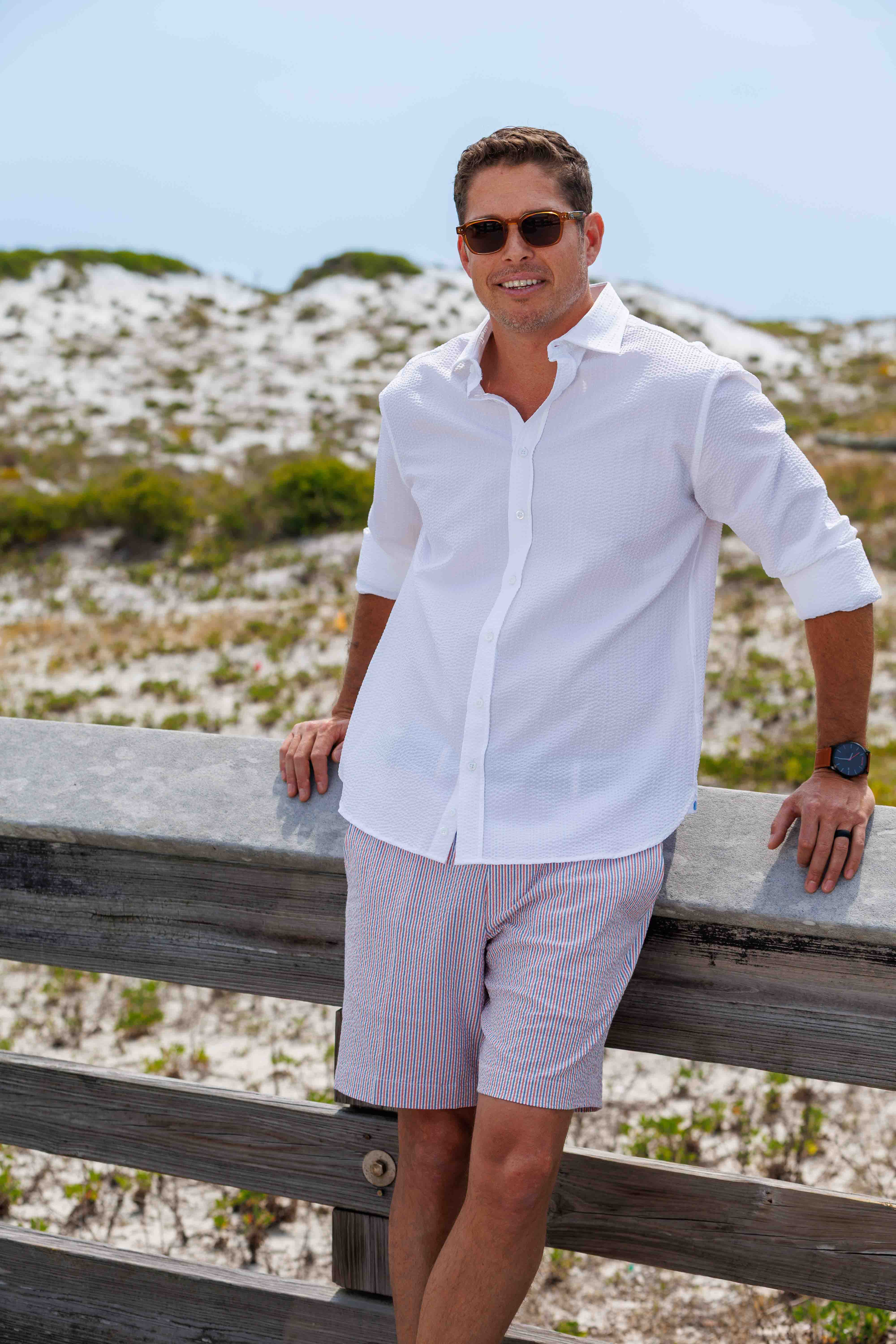 Chartres Long Sleeve White Solid Seersucker - Image 3
