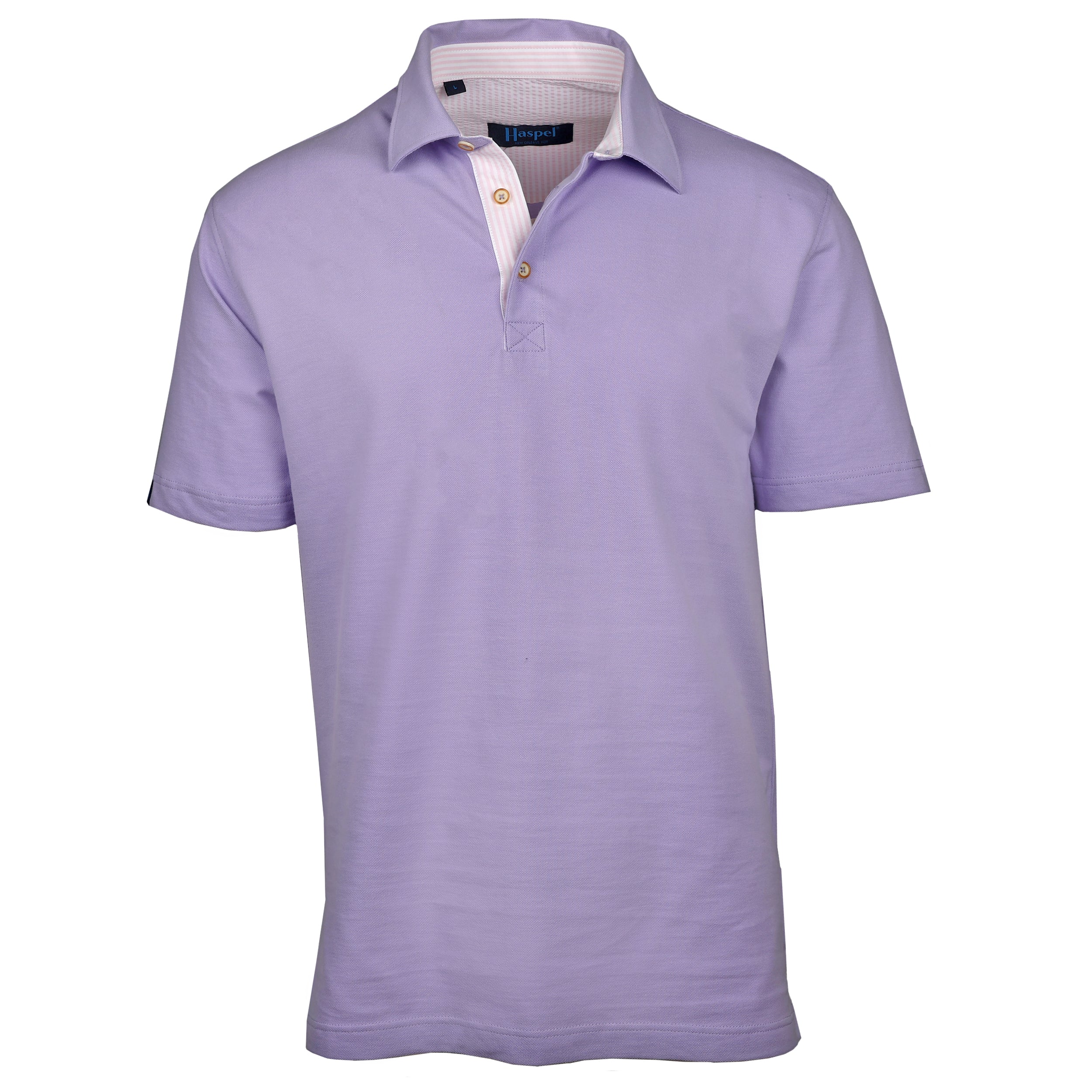 Corta TAILORED FIT Lavender Polo with Pink Seersucker Trim - Image 4