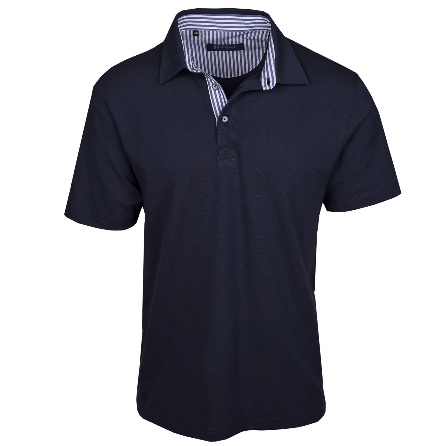 Corta TAILORED FIT Navy Polo with Blue Seersucker Trim - Image 3