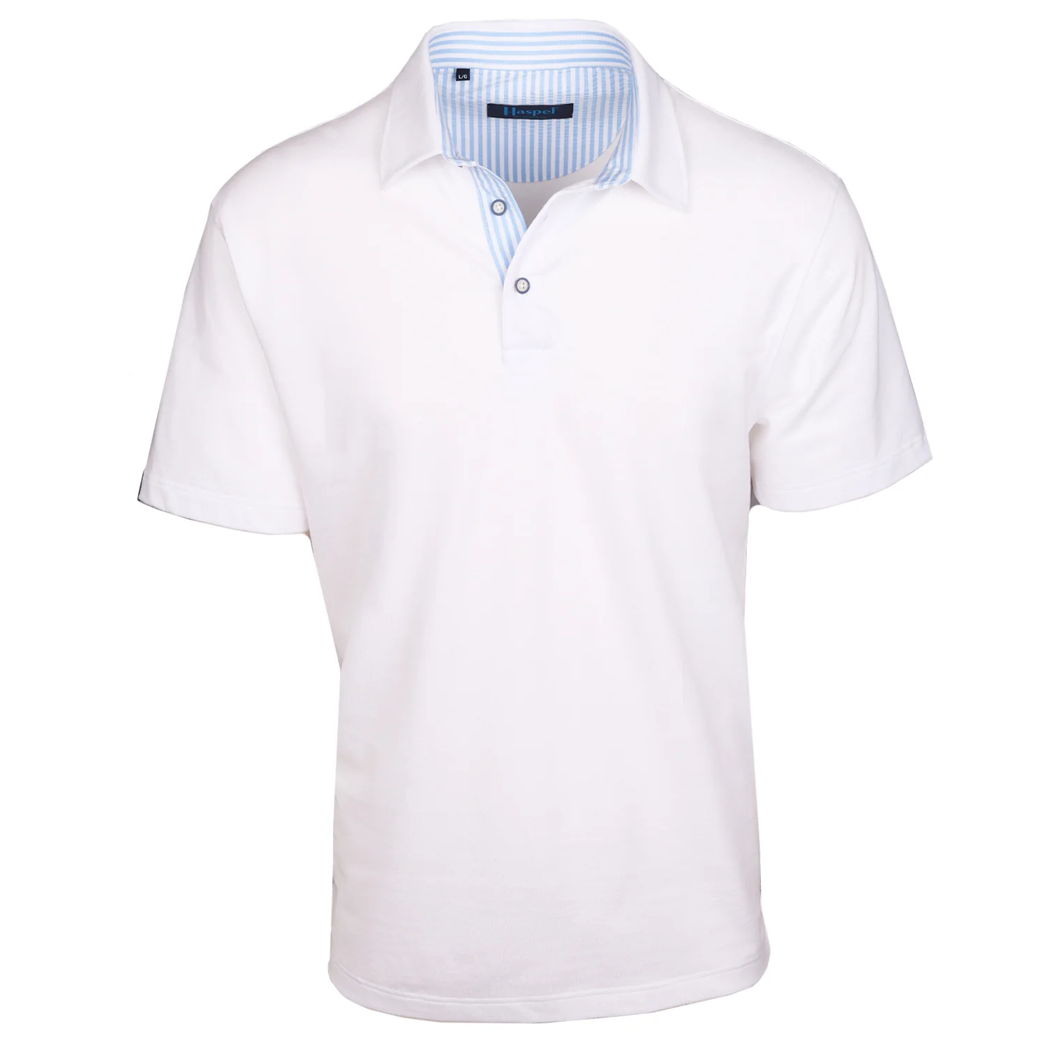 Corta TAILORED FIT White Polo with Lt. Blue Seersucker Trim - Image 4