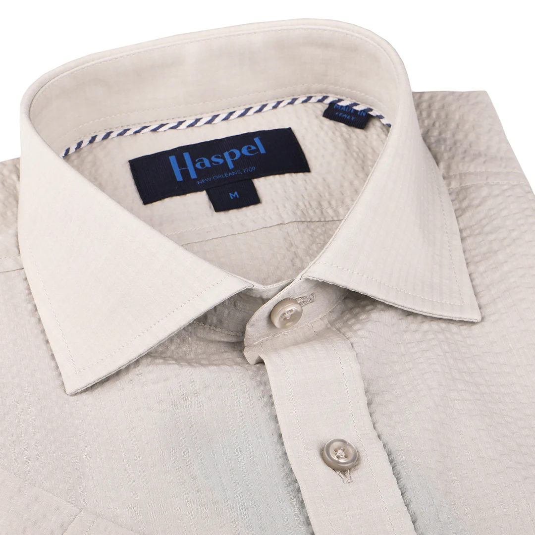 Freret Light Grey Solid Seersucker - Short Sleeve