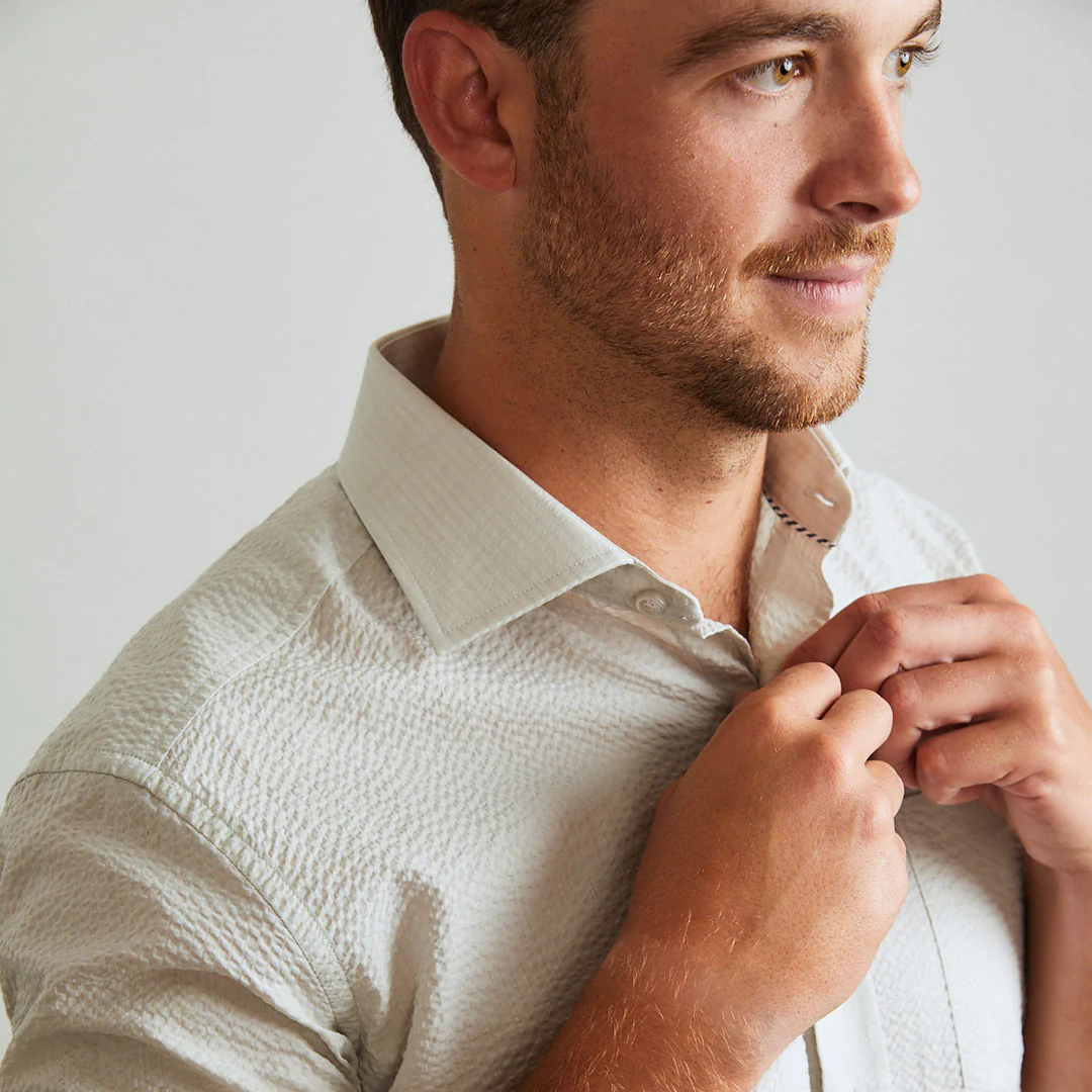 Freret Light Grey Solid Seersucker - Short Sleeve - Image 3