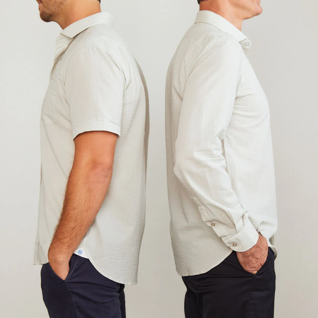 Freret Light Grey Solid Seersucker - Short Sleeve - Image 4