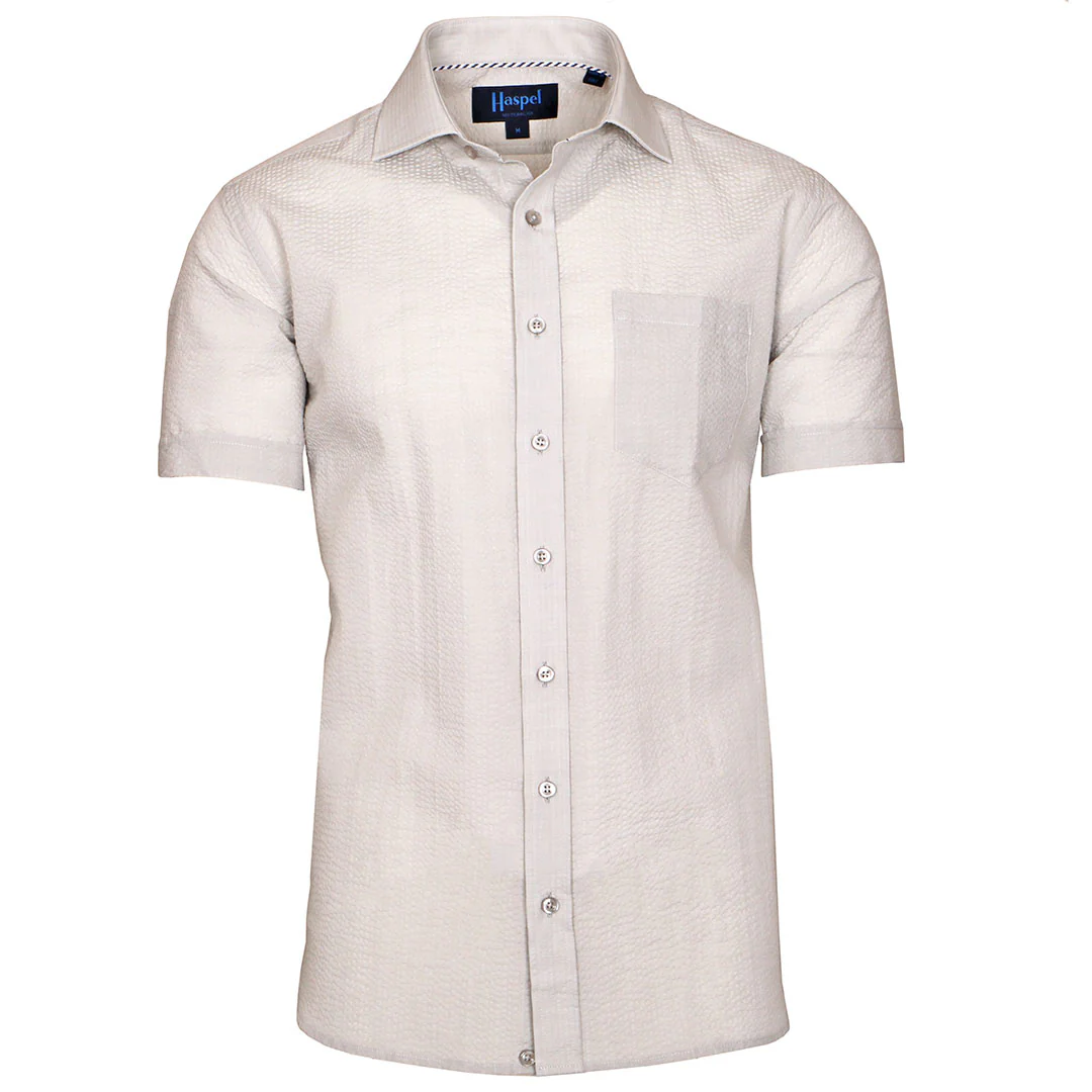 Freret Light Grey Solid Seersucker - Short Sleeve - Image 5