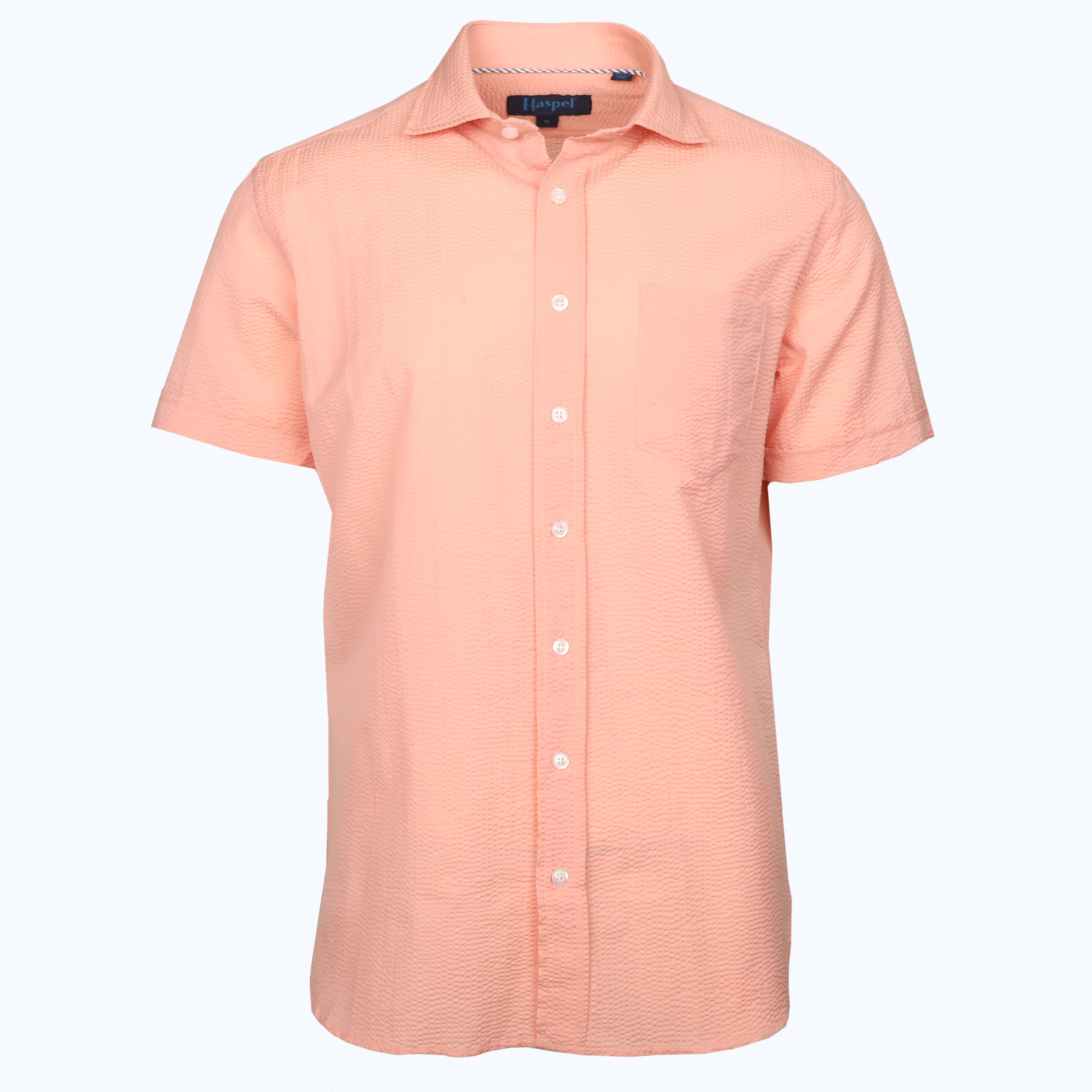 Freret Short Sleeve Solid Peach Seersucker - Image 2