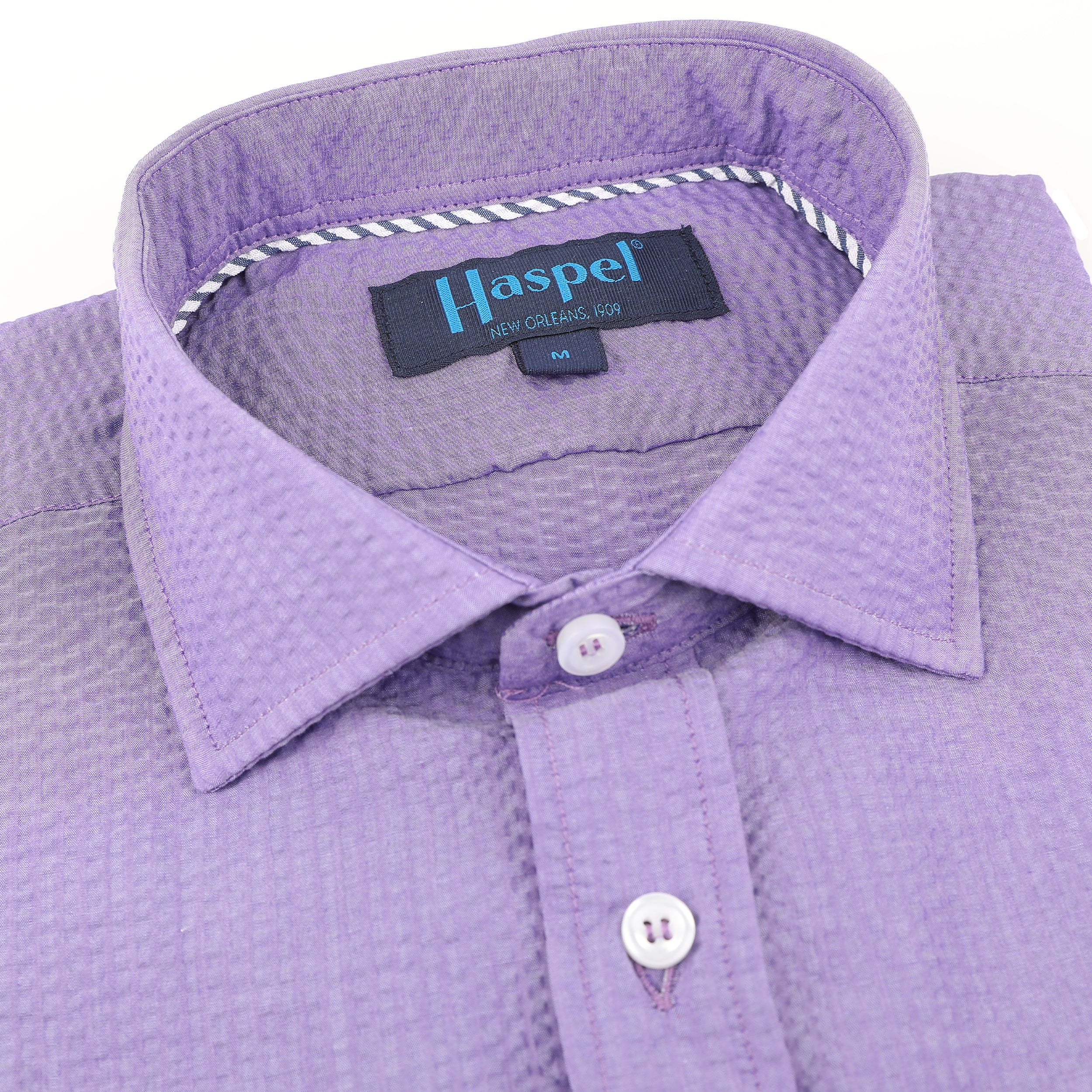 Freret Short Sleeve Solid Purple Seersucker