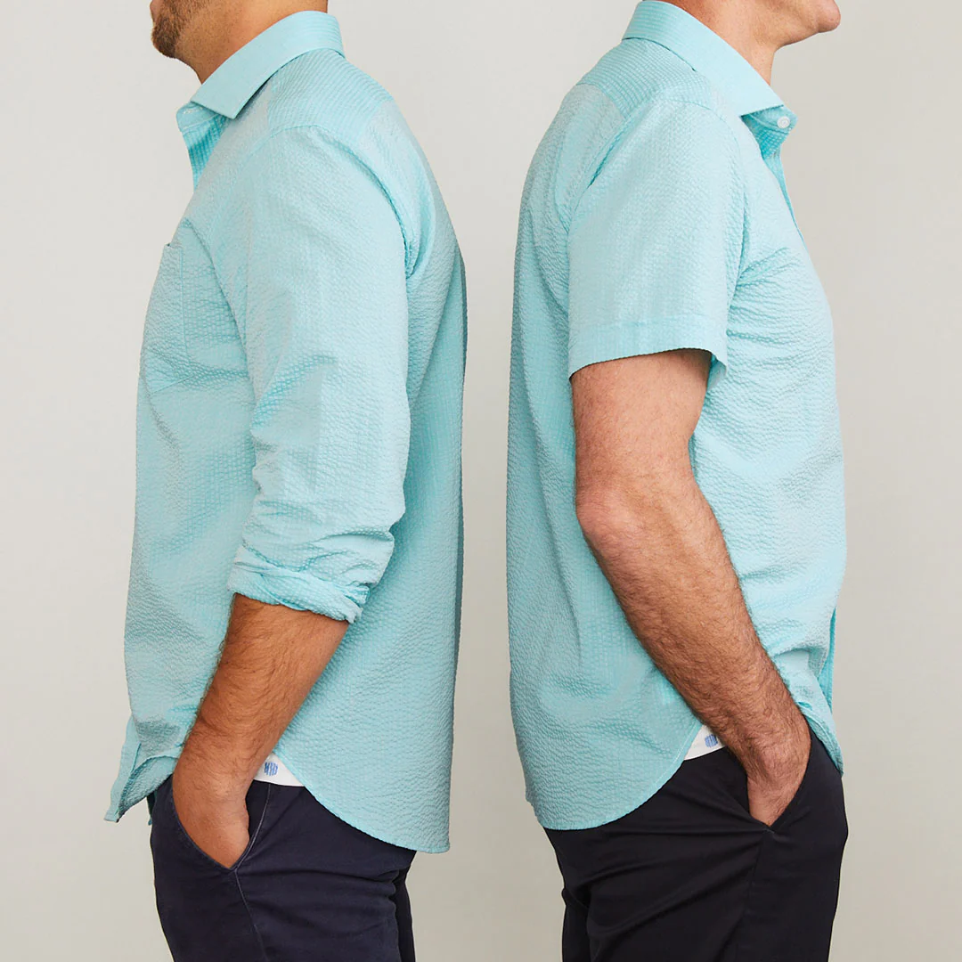 Freret Short Sleeve Teal Solid Seersucker - Image 4