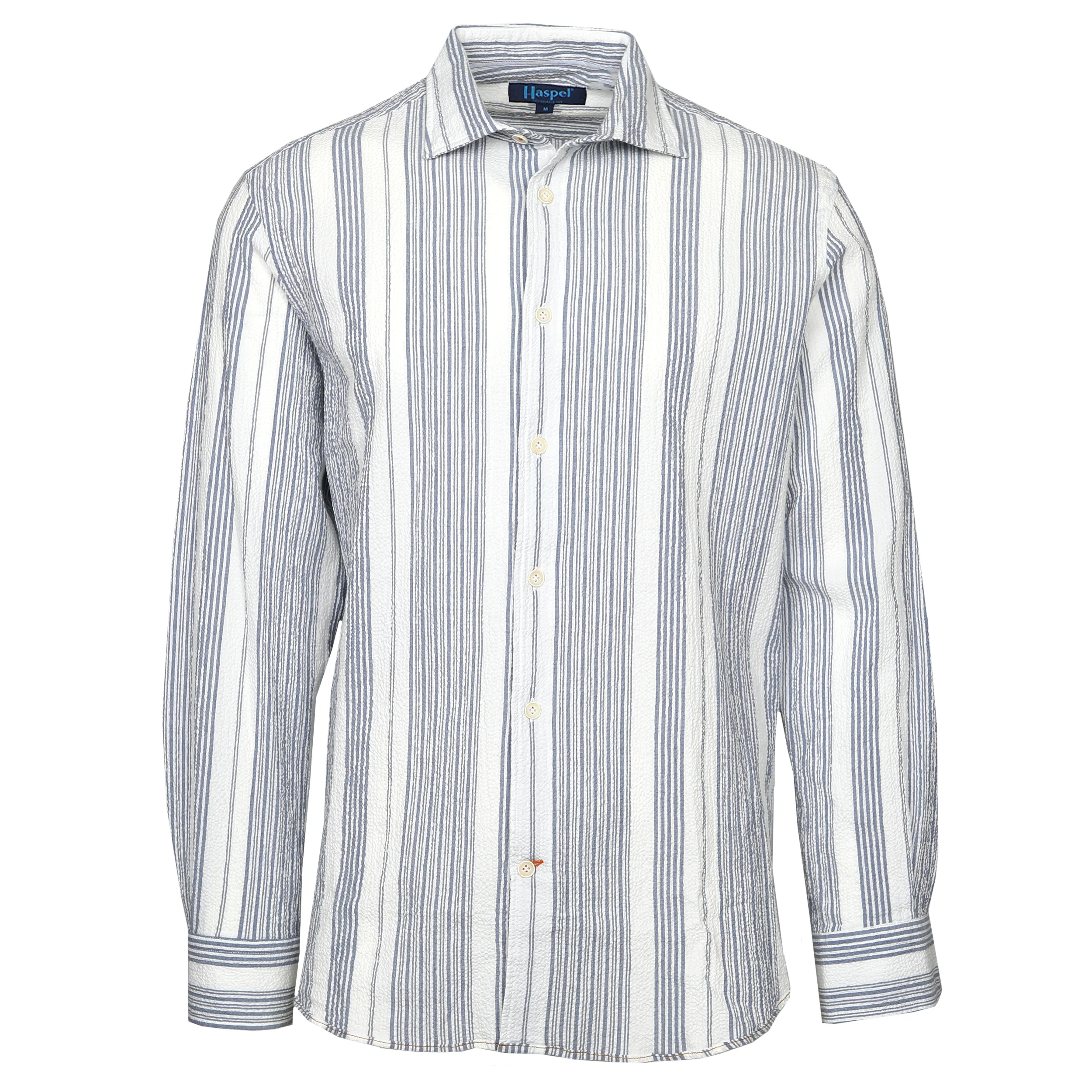 Kavanaugh Navy Blue Stripe Seersucker Long Sleeve Shirt - Image 8