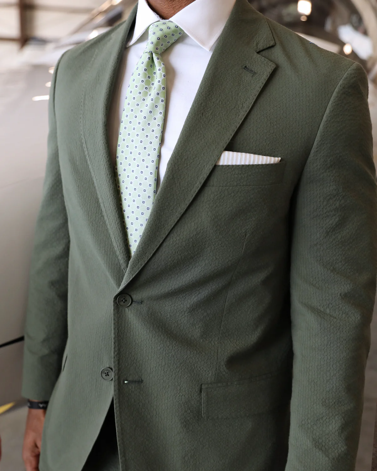 Martini Olive Green Seersucker Stretch Sport Coat | Seersucker Suit Separates - Image 4