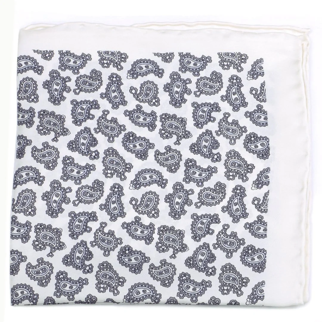 Off White Silk Paisley Design Pocket Square