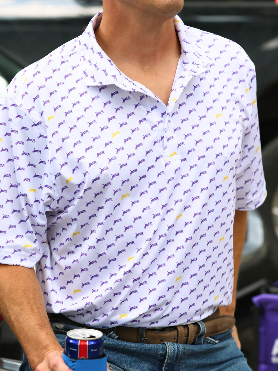 Purple & Gold Jumping Tiger Performance Polo - Image 2