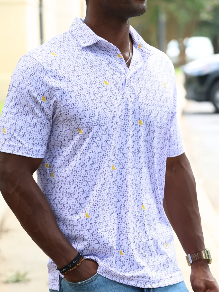 Purple & Gold Louisiana State Performance Polo - Image 4