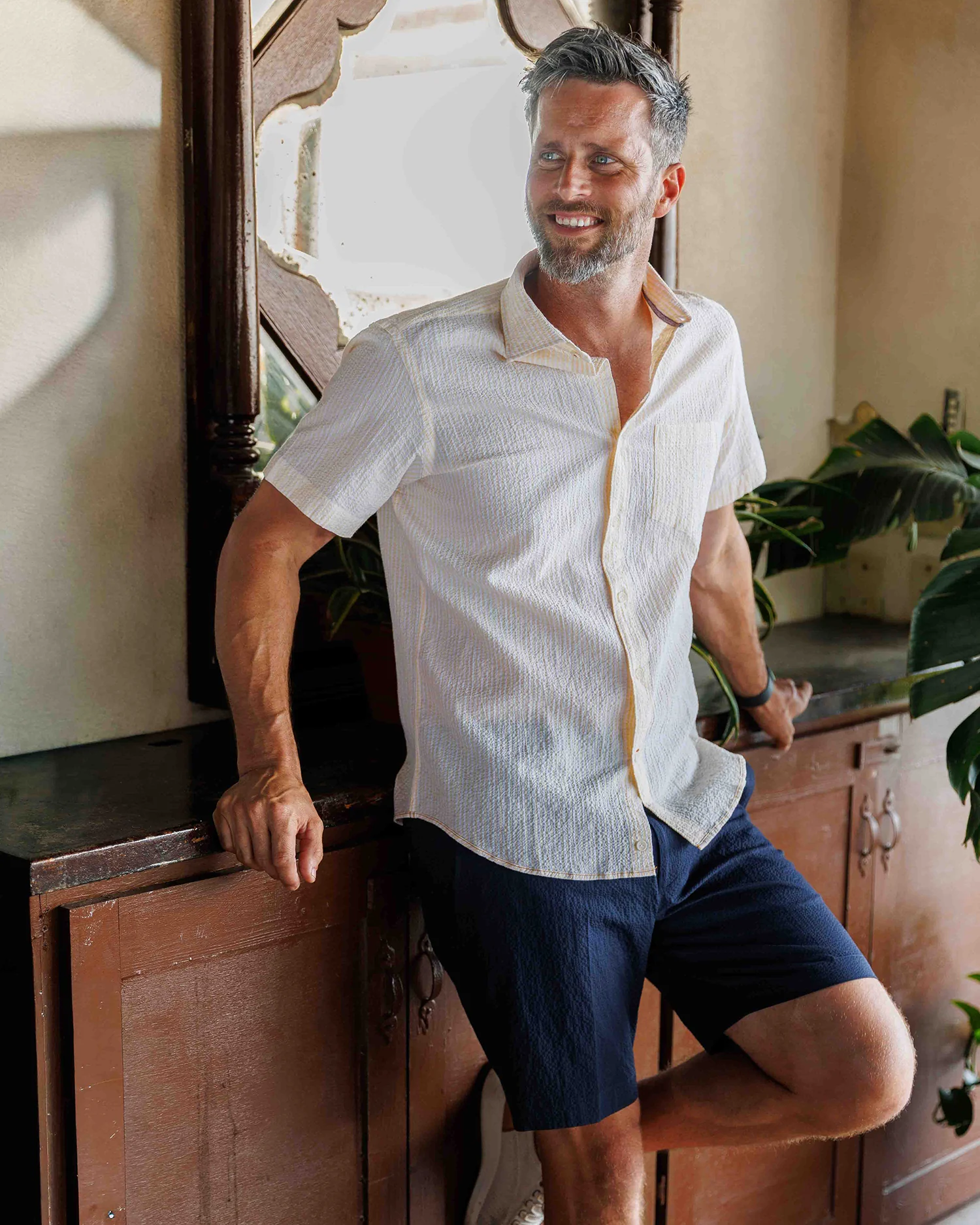 Riley Yellow Stripe Seersucker Short Sleeve Shirt - Image 3