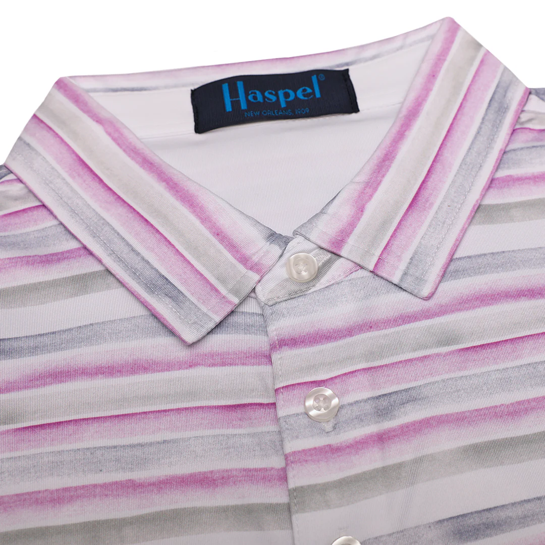 Clubhouse Violet & Gray Stripe Performance Polo
