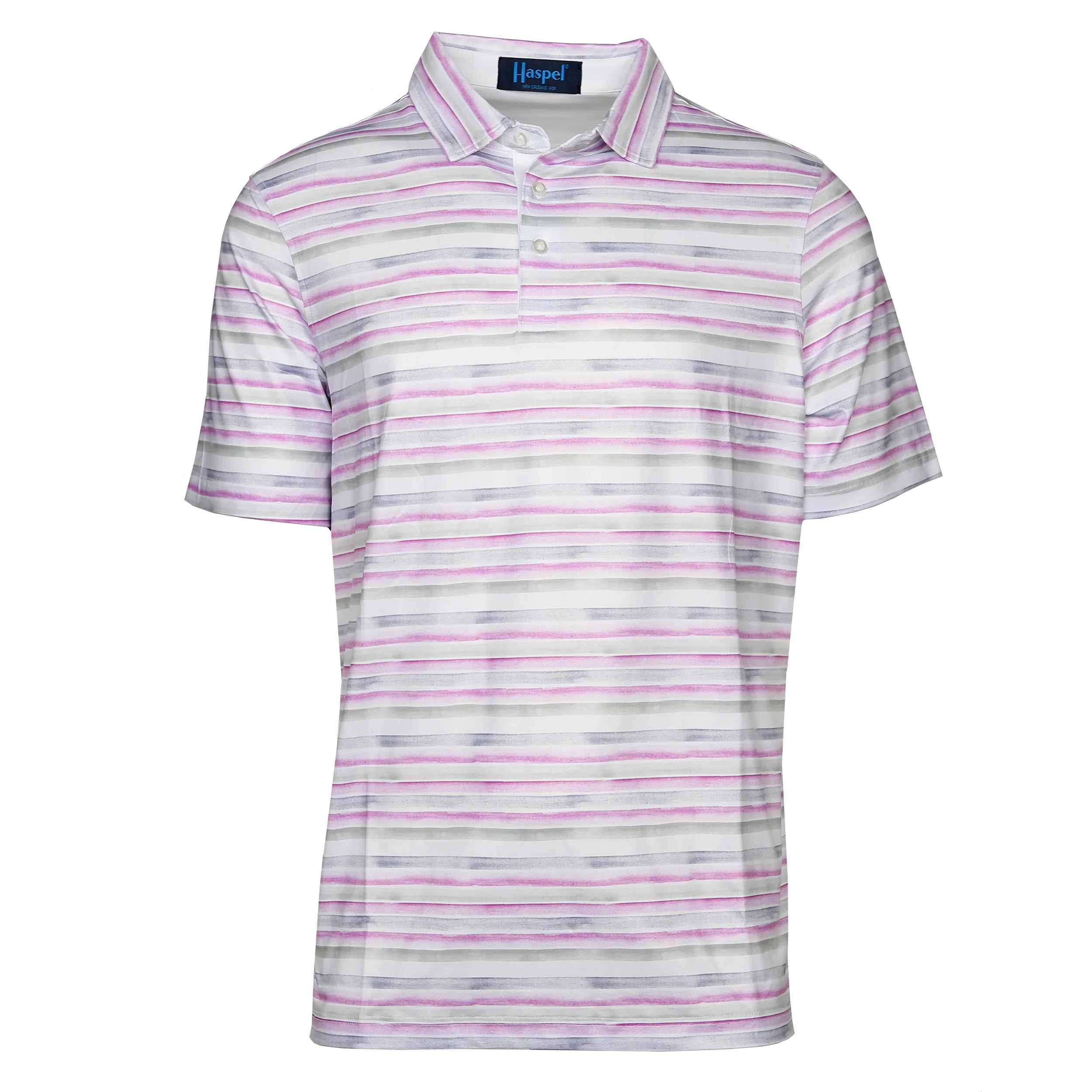 Clubhouse Violet & Gray Stripe Performance Polo - Image 2