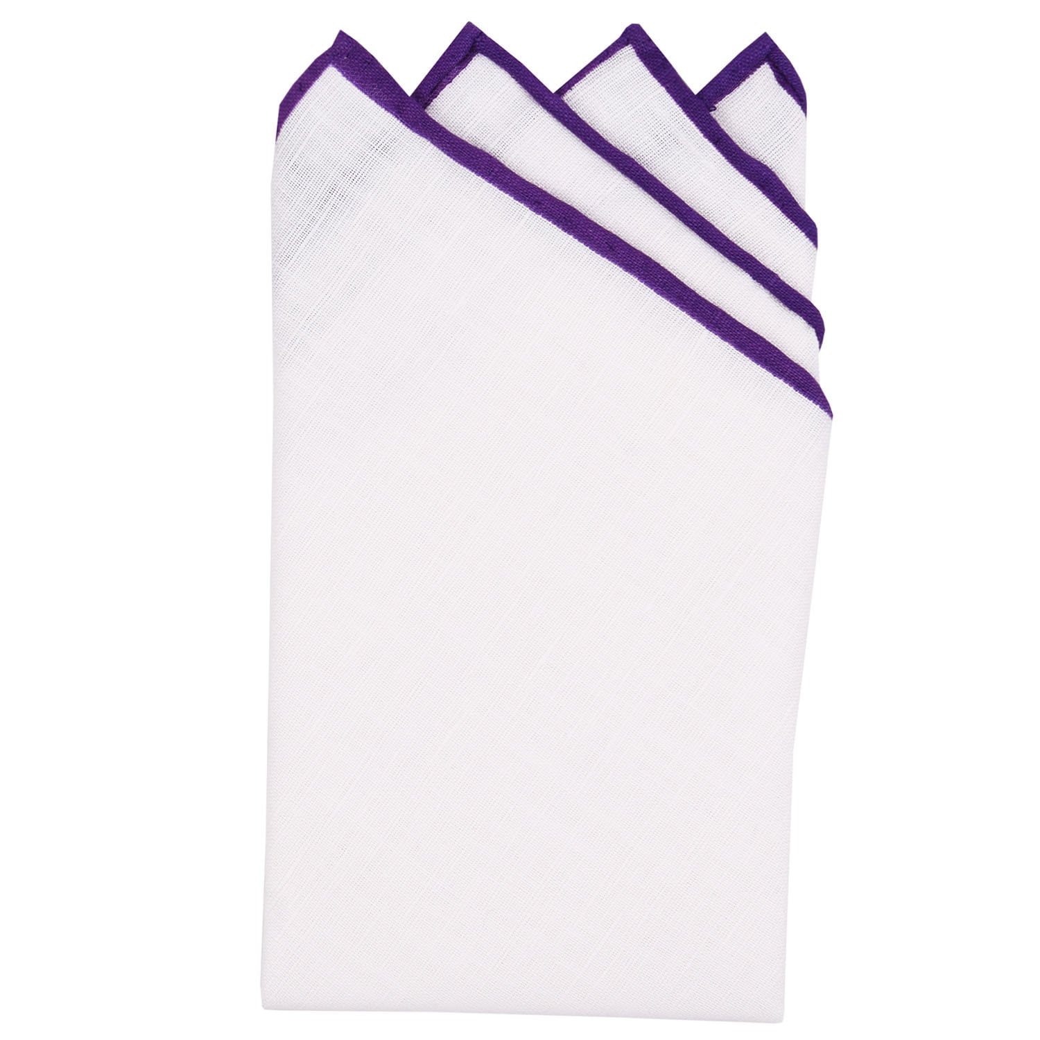 White/Purple Pre-Folded Linen Pocket Square